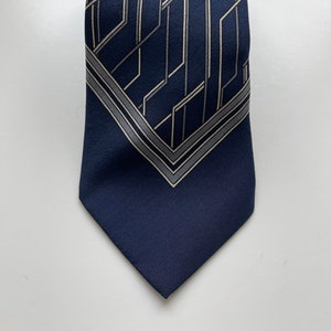 Vintage Lanvin Silk Tie Blue, White, Grey Geometric Design Made in France Bild 1