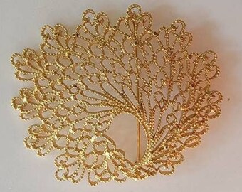 French Vintage Set of 2 Brooches Gold Metal Leaf Brooch Gold