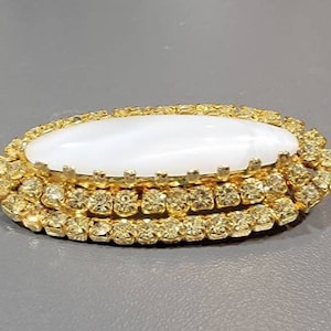 rhinestone brooch oval faux opal yellow halo austria