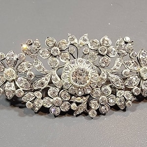Paste brooch sterling silver in original box floral fancy large