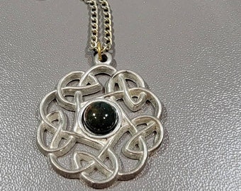 celtic knot medallion pendant pewter black cabochon stone