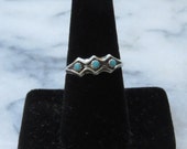 Turquoise Ring Fred Harvey three stone ring small delicate petit point