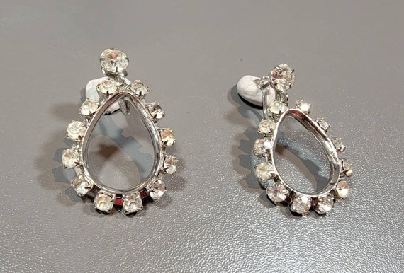 Rhinestone earrings dangle drop silver tone teard… - image 7