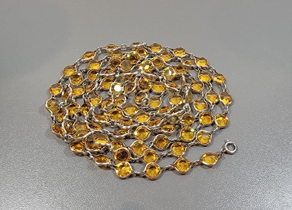 bezel necklace long topaz color strand Swarovski style