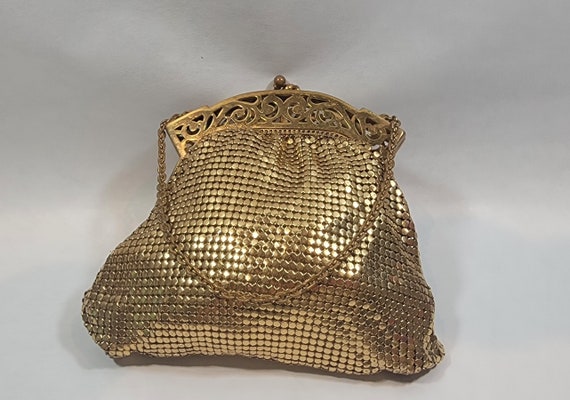 Whiting and Davis Gold Mesh bag chain handle deco