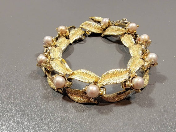 Pearl Bracelet Golden Links Coro Fake Pearls Etsy