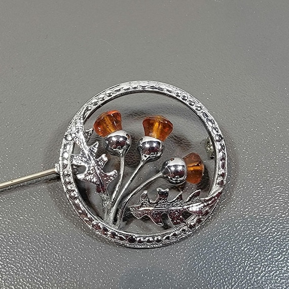 thistle brooch silvertone metal celtic circle brooch