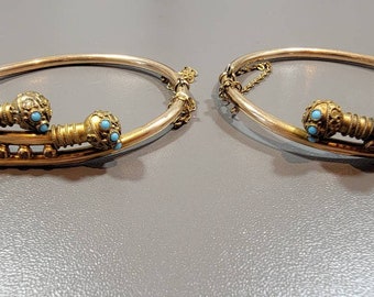 Etruscan Revival bangles pair matched Victorian bridal bracelets