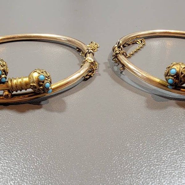 Etruscan Revival bangles pair matched Victorian bridal bracelets