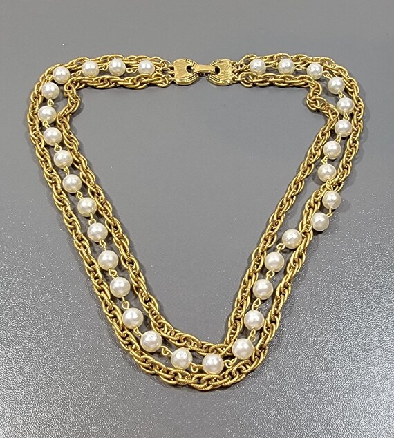 pearl Necklace three strands rope chains fake pearls goldette