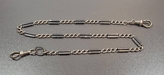 niello watch chain antique silver and steel