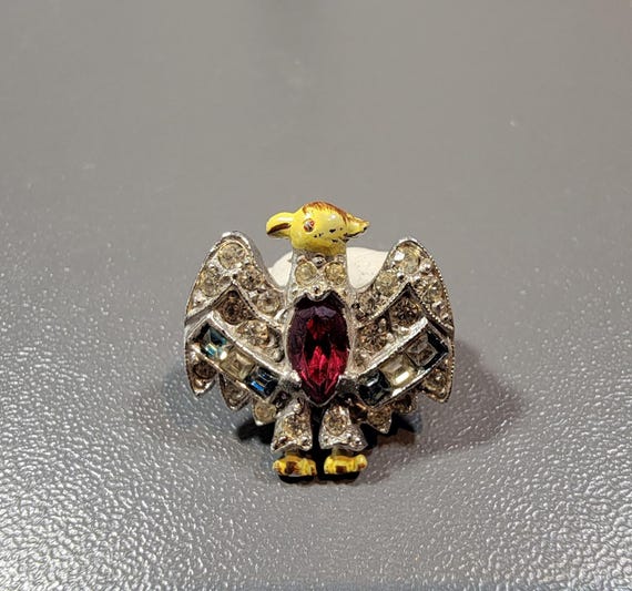 patriotic eagle brooch very small rhinestones enameled details