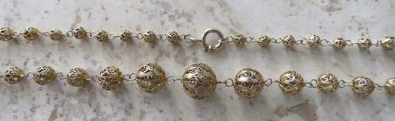 Filigree bead necklace graduated gold washed ster… - image 2
