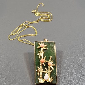 Jade Necklace Chinese vintage seventies lucky bamboo rectangular pendant