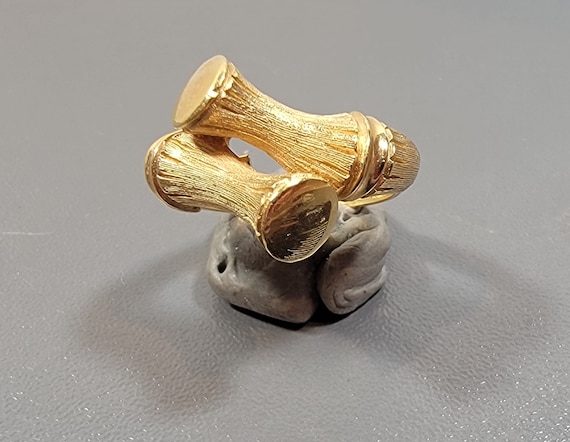bamboo ring gold tone metal adjustable vintage