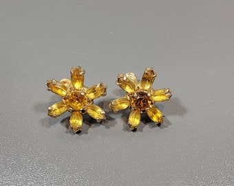 Eisenberg earrings flower blossom topaz stones screw on