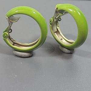 Lime green earrings clip hoops vintage
