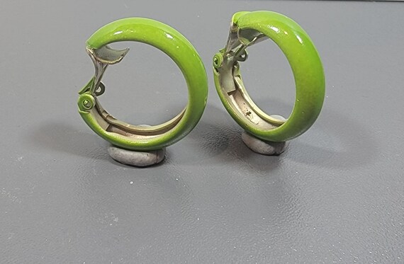 Lime green earrings clip hoops vintage