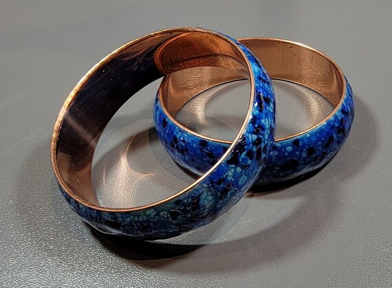 blue enamel bangles copper enamel bangle matisse renoir pair two bracelets
