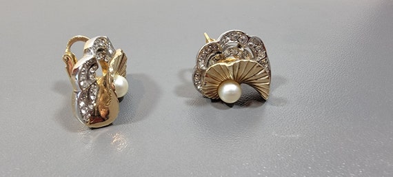 Pearl earrings fancy real look faux pearls and rhinestones BOUCHER