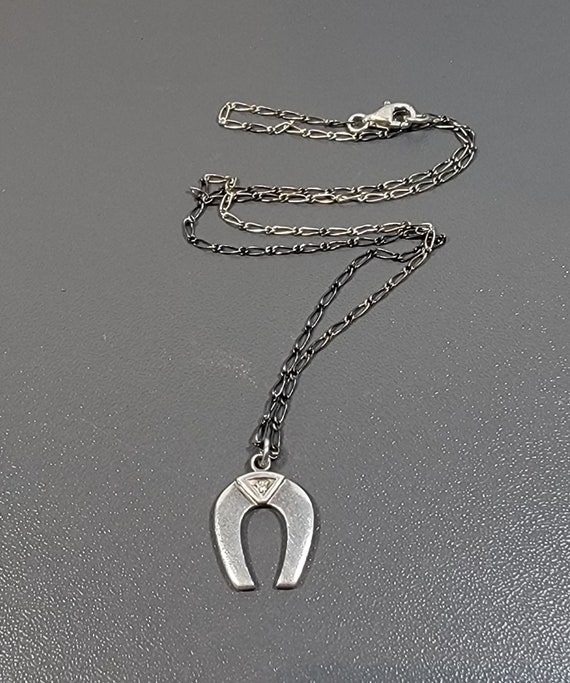 horseshoe necklace sterling silver clear stone acc