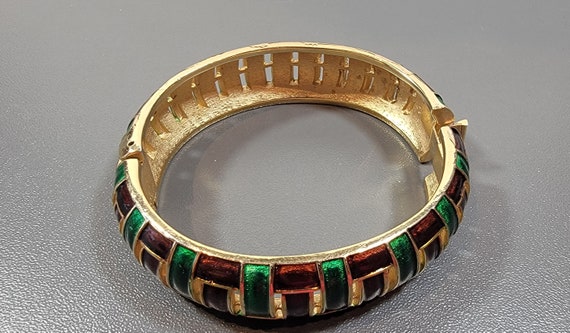 trifari bracelet bangle green and brown enamel - image 7