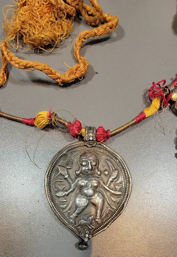 Old Tribal Silver Durga Amulet From Rajasthan - 19thC Old Tribal Silver Durga Amulet From Rajasthan - 19thC