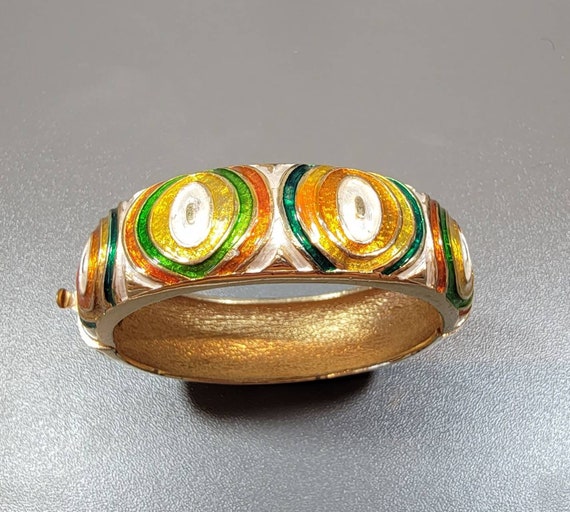 green orange and yellow enamel bangle Bracelet wide and shiny