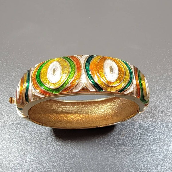 green orange and yellow enamel bangle Bracelet wide and shiny