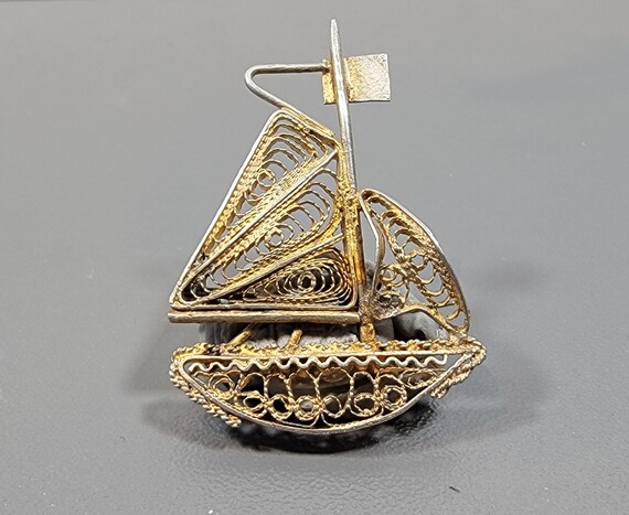 sailboat brooch filigree hand made vintage