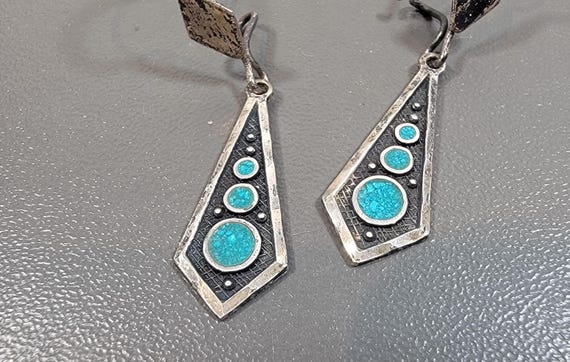sterling silver earrings turquoise chip inlay pierced dangles