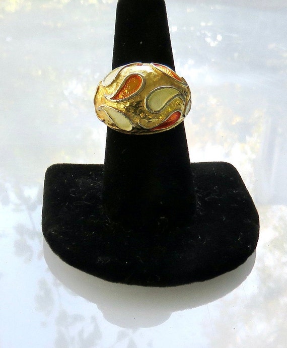 Paisley ring white orange gold adjustable vintage… - image 10