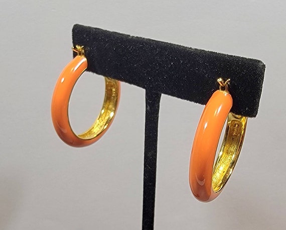 orange enamel hoop earrings pierced joan rivers