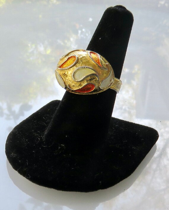 Paisley ring white orange gold adjustable vintage… - image 7