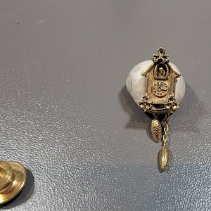 cookoo tie tack scatter pin gold tone Swiss clock