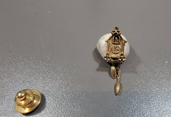 cookoo tie tack scatter pin gold tone Swiss clock