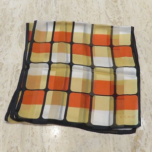 Vintage Echo Silk Sheer Orange Scarf Panel Sunny Orange Yellow Geometric Design
