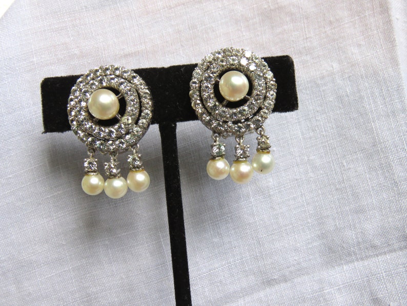 Fake pearl earrings top of the line QUALITY Rhinestones Etsy
