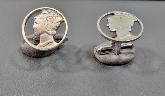mercury dime cufflinks vintage silver cufflinks