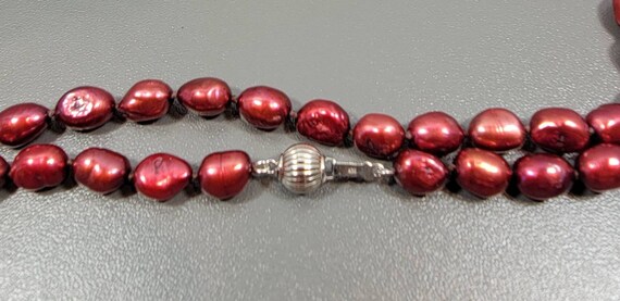 Pearl necklace scarlet red  cultured pearls sterl… - image 3