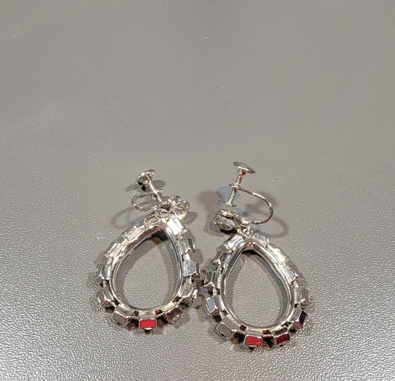 Rhinestone earrings dangle drop silver tone teard… - image 2