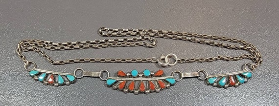 Turquoise necklace coral handmade zuni - image 9