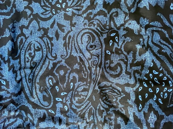 Silk Modern Paisley Cobalt Blue Black Scarf Albert Nippon