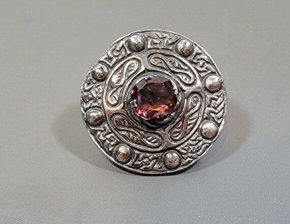 purple celtic brooch shield shaped glass stone grape purple