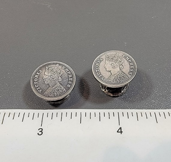 Antique cufflinks empress Victoria India silver coins