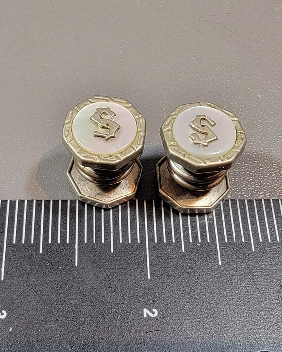 art deco cufflinks mother of pearl initial S personalized