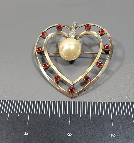 Heart Brooch Love token Sterling silver Large Pea… - image 3