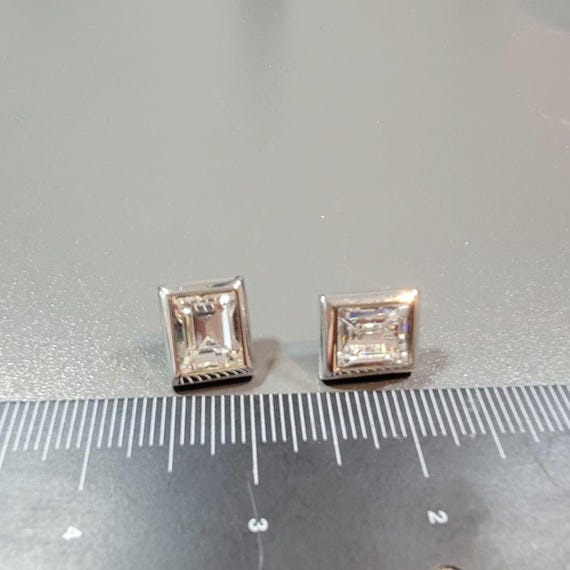Swarovski earrings pierced rectangular silver ton… - image 6