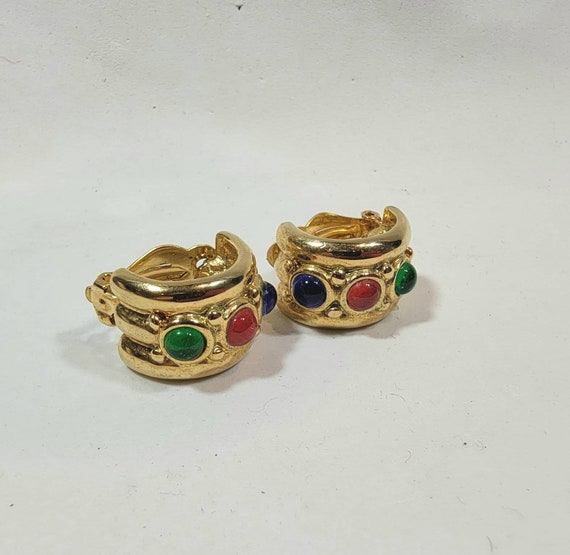 hoop earrings clip style ruby red emerald green s… - image 4