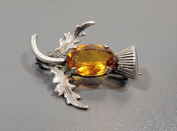 scotland thistle brooch sterling silver  amber glass stone ward brothers
